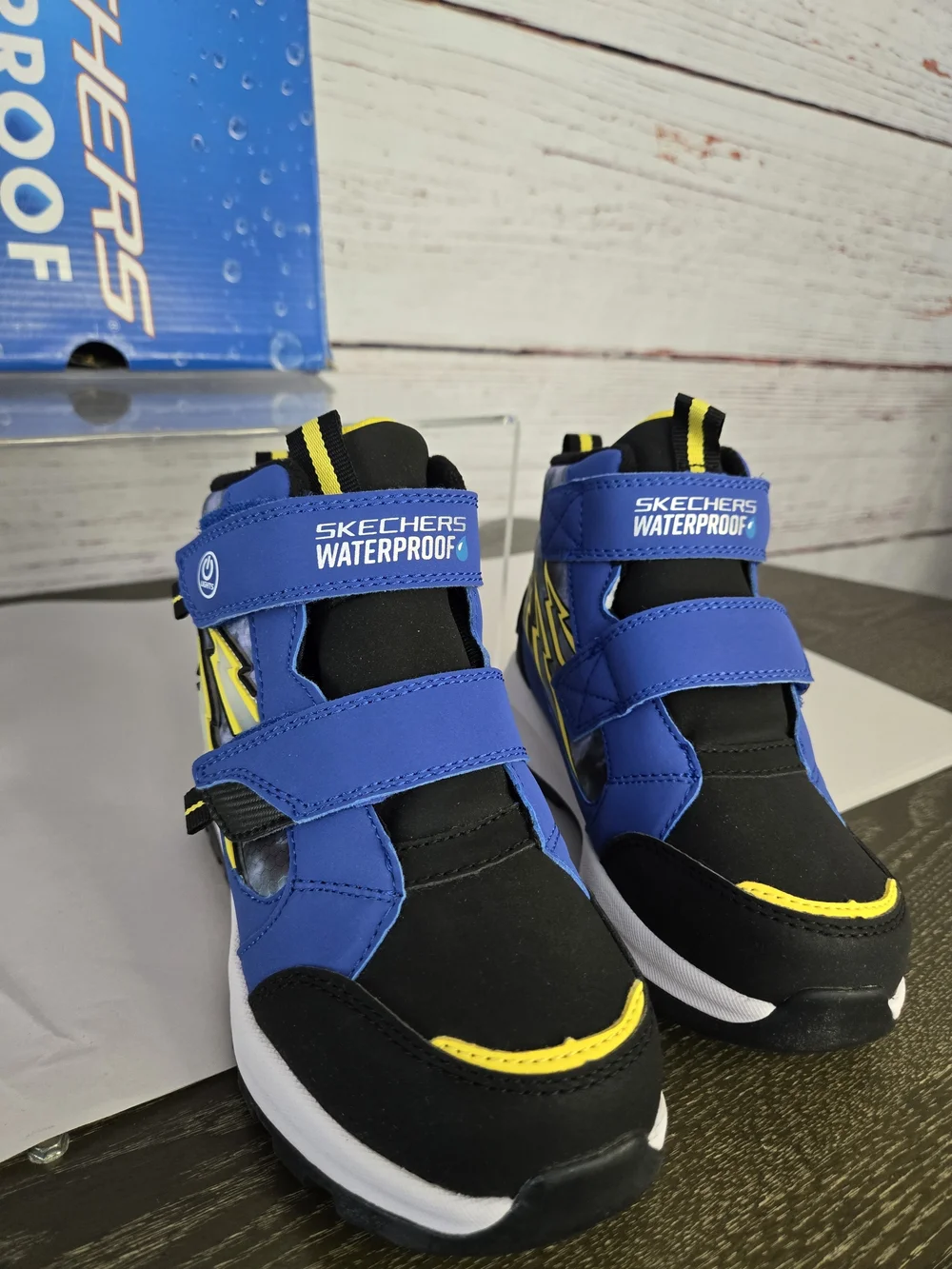 NEW Skechers S-Lights Waterproof Light-Up Kids Winter Boots Blue Black